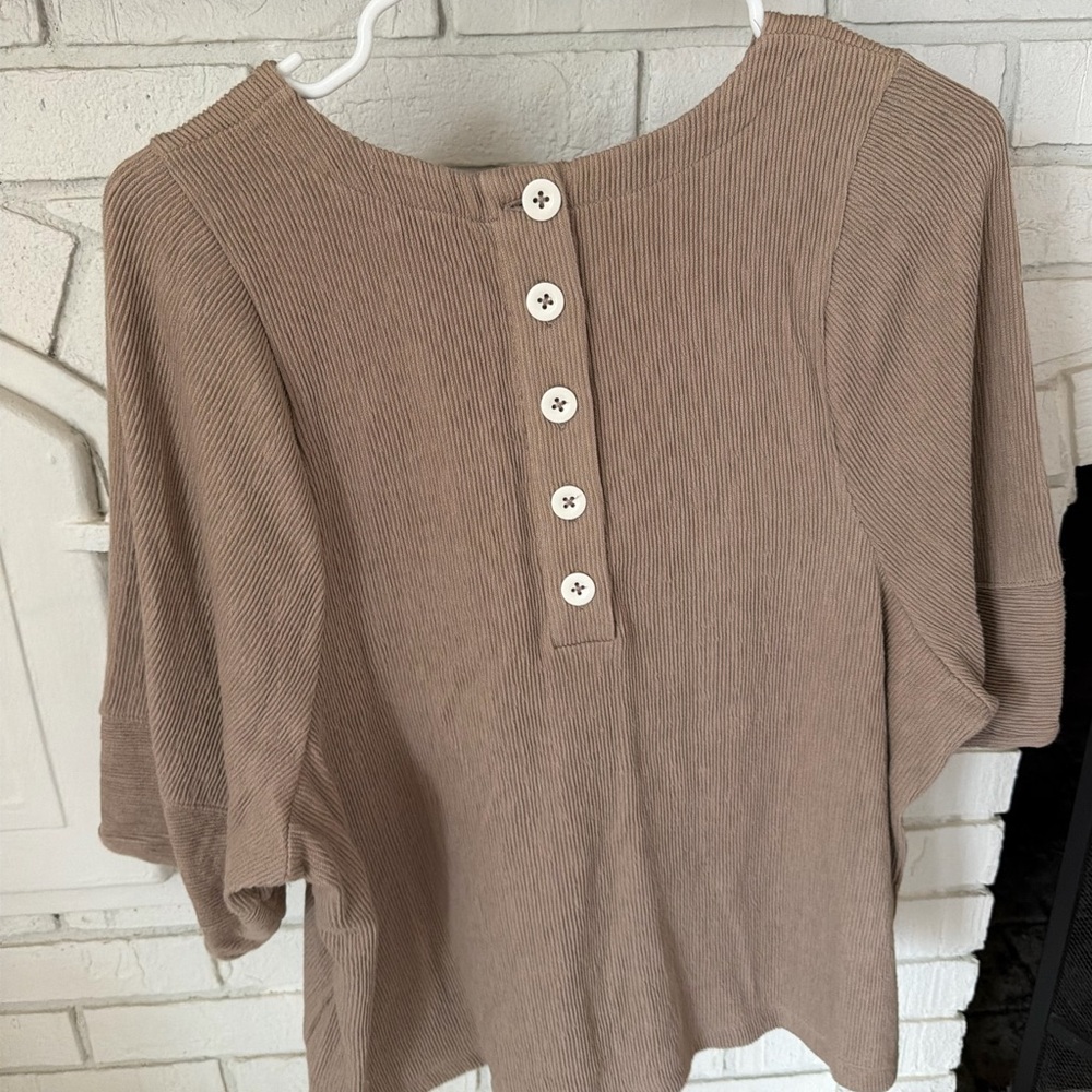 Madewell Oversized Relaxed Ribbed Women’s Top in Taupe - Picture 3 of 3